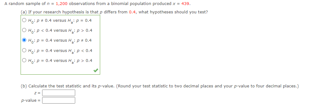  A random sample ofn = 1,200 observations From a binomial population