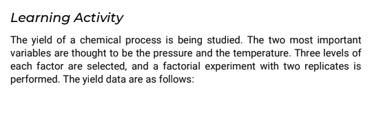 give you full positive feedback 1. Learning Activity Conduct HSD test on