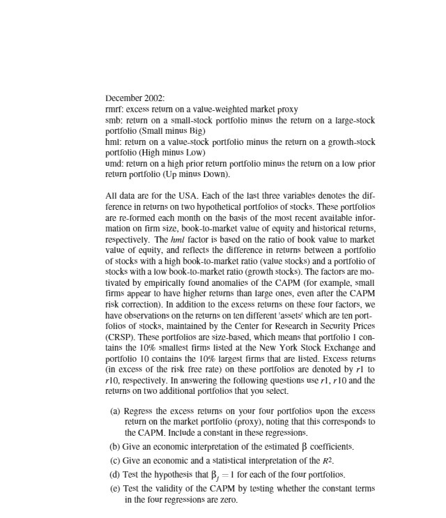 December 2002: rmrf: excess return on a value-weighted market proxy smb: