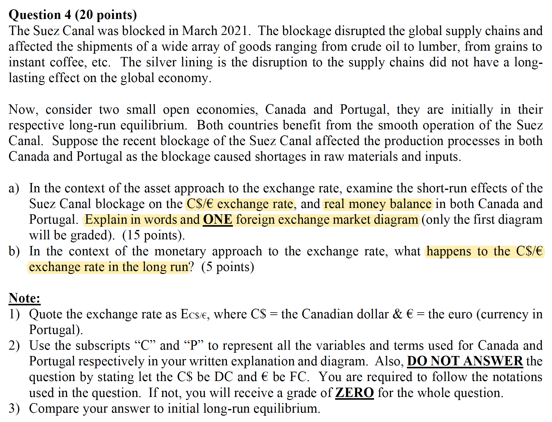 please answer the question below Question 4 (20 points) The Suez Canal