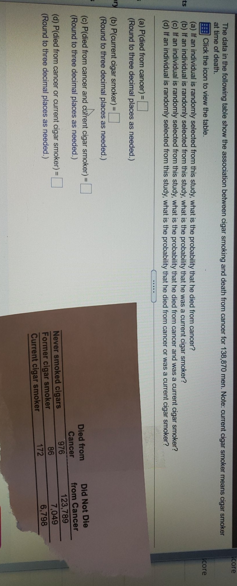 pls help with hw question core The data in the following table
