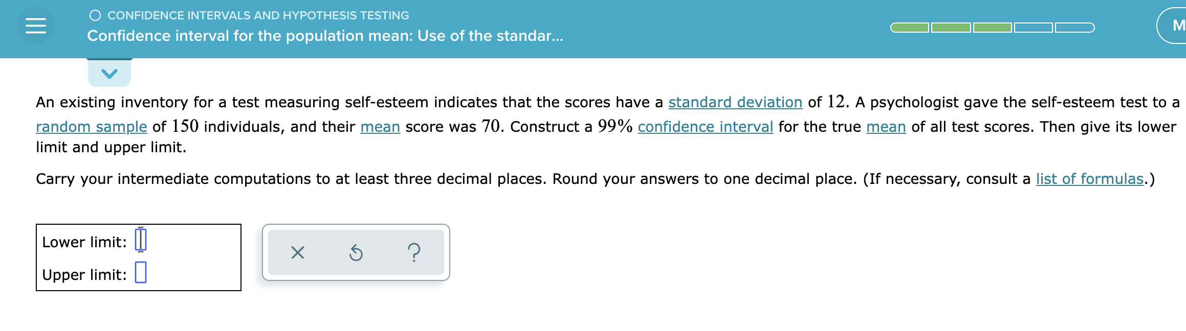 mean: Use of the standar... V An existing inventory for a test