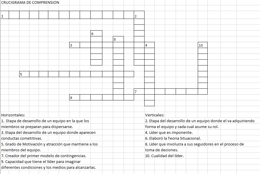 CRUCIGRAMA DE COMPRENSION Horizontales: 1. Etapa dedesarrollode un equipo en la que
