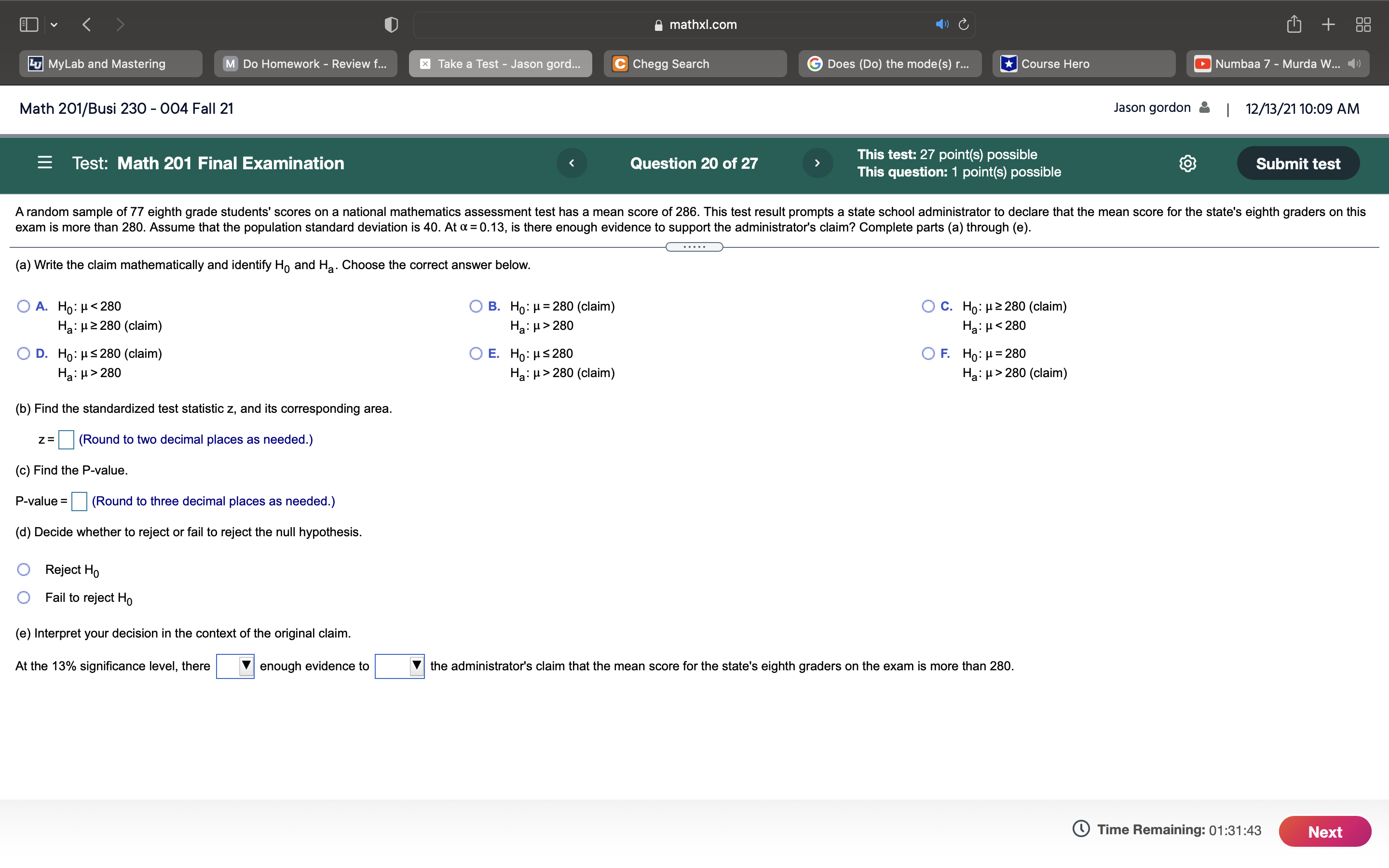 Take a Test Jason gordm C Chegg Search Does (Do) the mode(s)