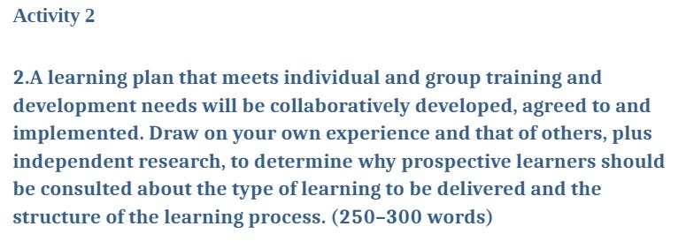 Aclivity 2 2A learning plan that meets individual and group training