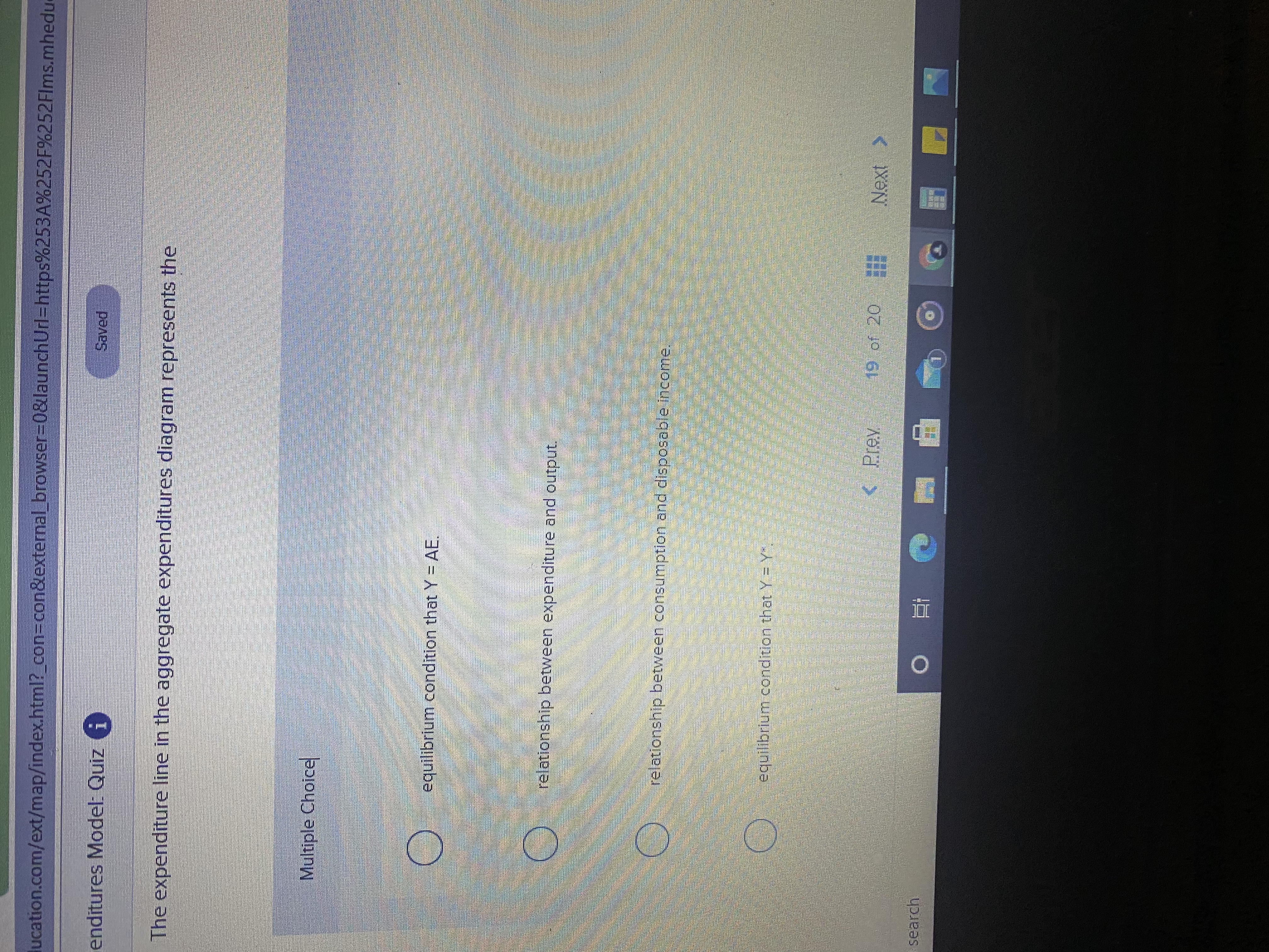 aggregate expenditures diagram represents the Multiple Choice equilibrium condition that Y =