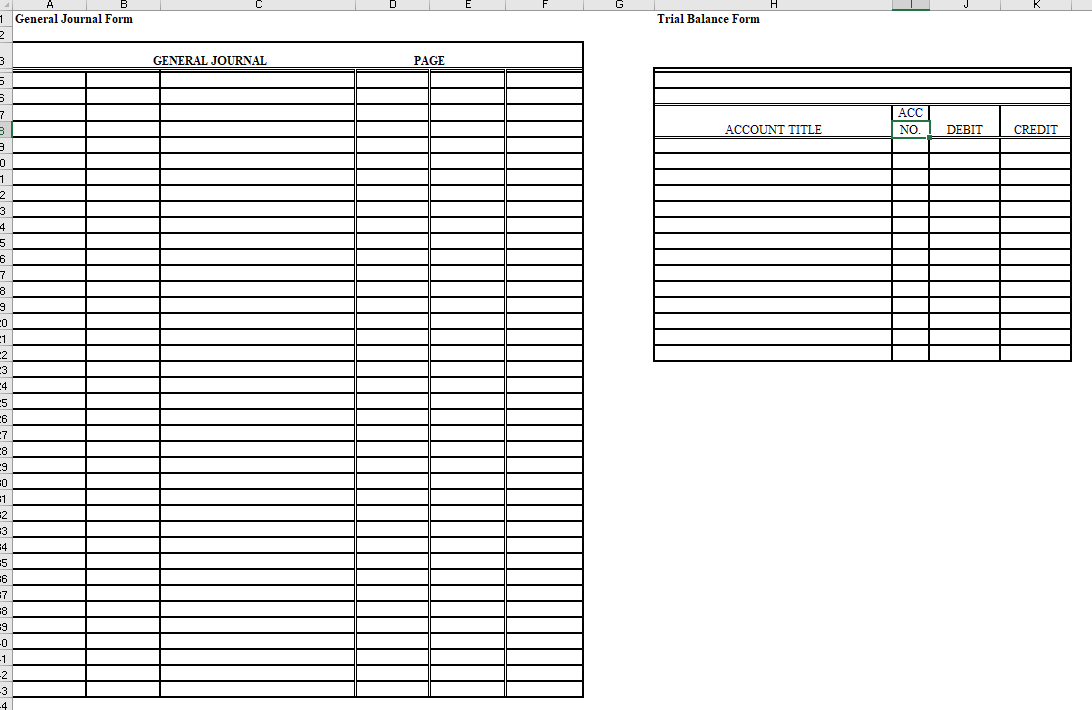 Trial Balance Form GENERAL JOURNAL PAGE ACC ACCOUNT TITLE NO. DEBIT CREDIT