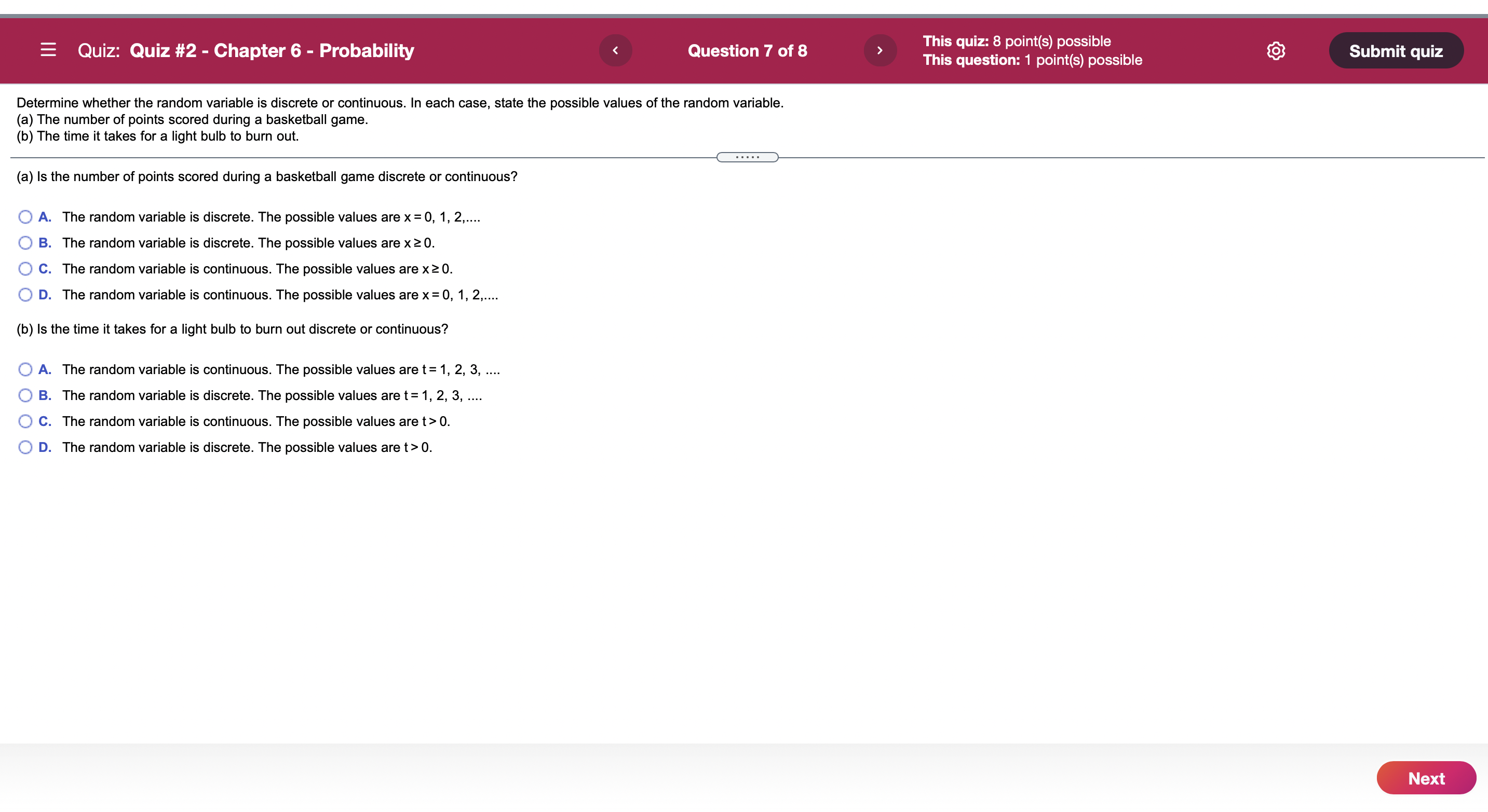 . . QUIZ. Quiz #2 - Chapter 6 - Probability Question 7