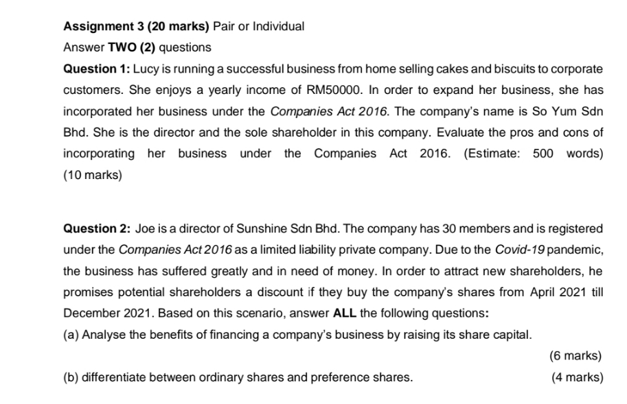 answer the question Assignment 3 (20 marks) Pair or Individual Answer TWO