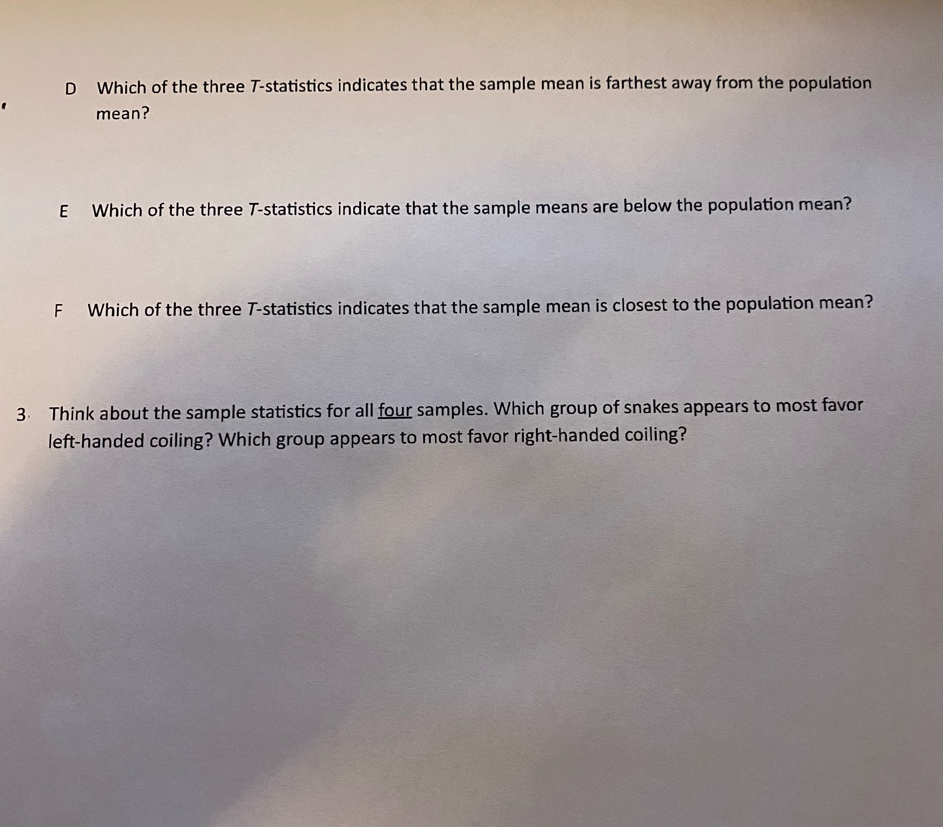 Which of the three 7-statistics indicates that the sample mean is closest