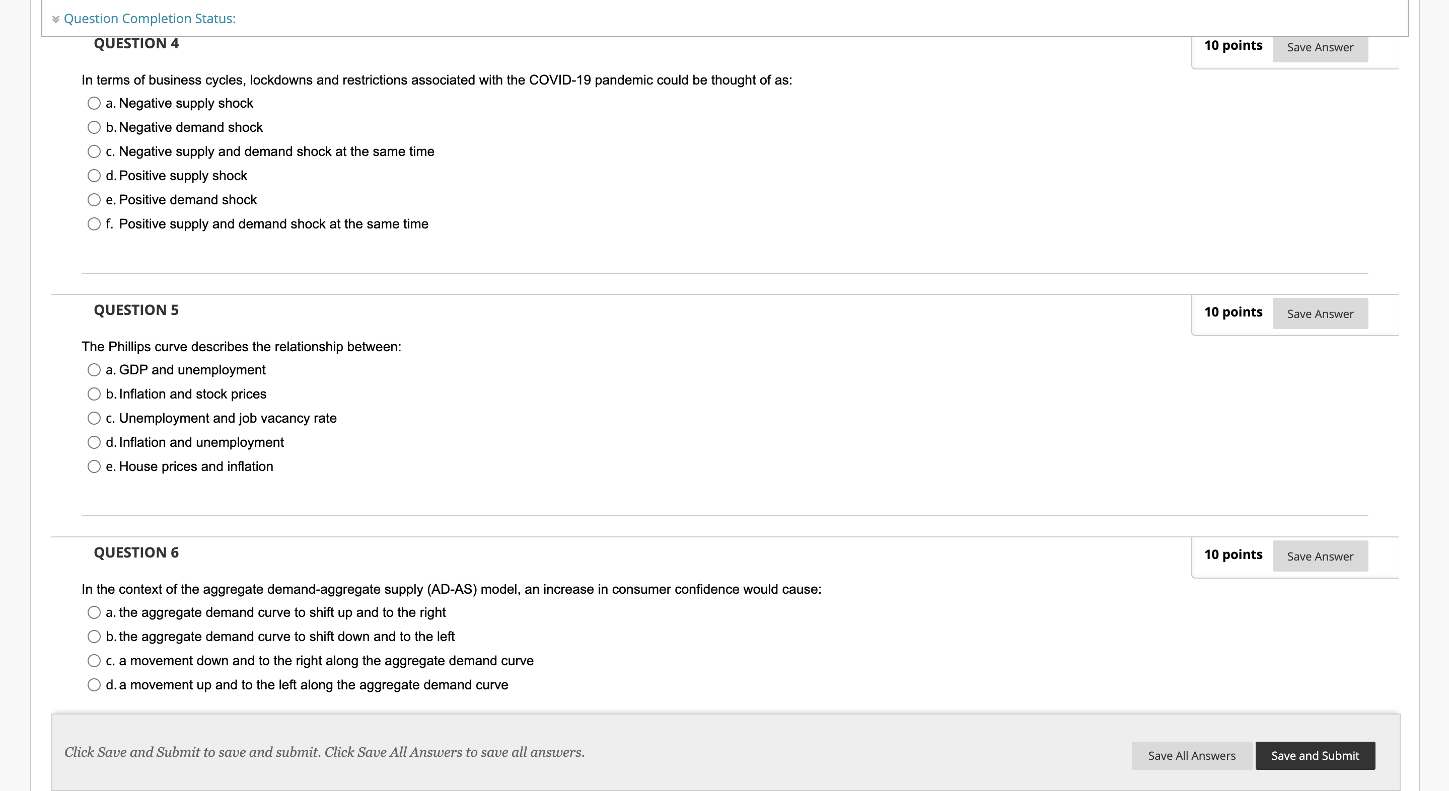 are: O a. Sequences of expansions and contractions of economic activity O