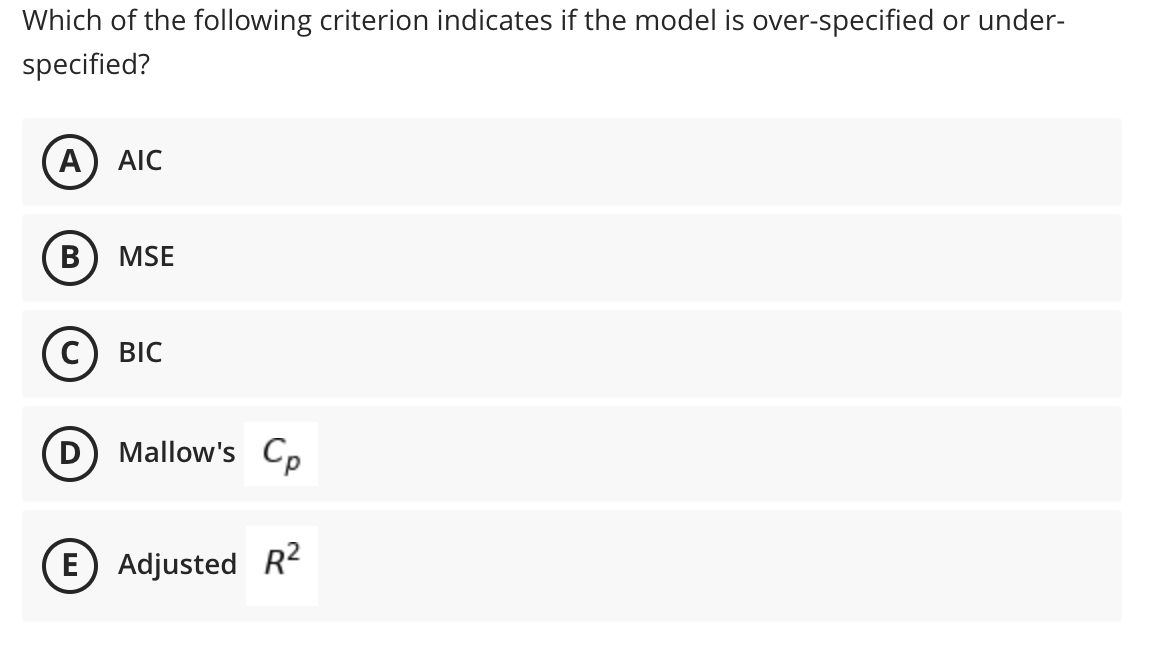 by one until the model reaches the desired criterion. Start with no