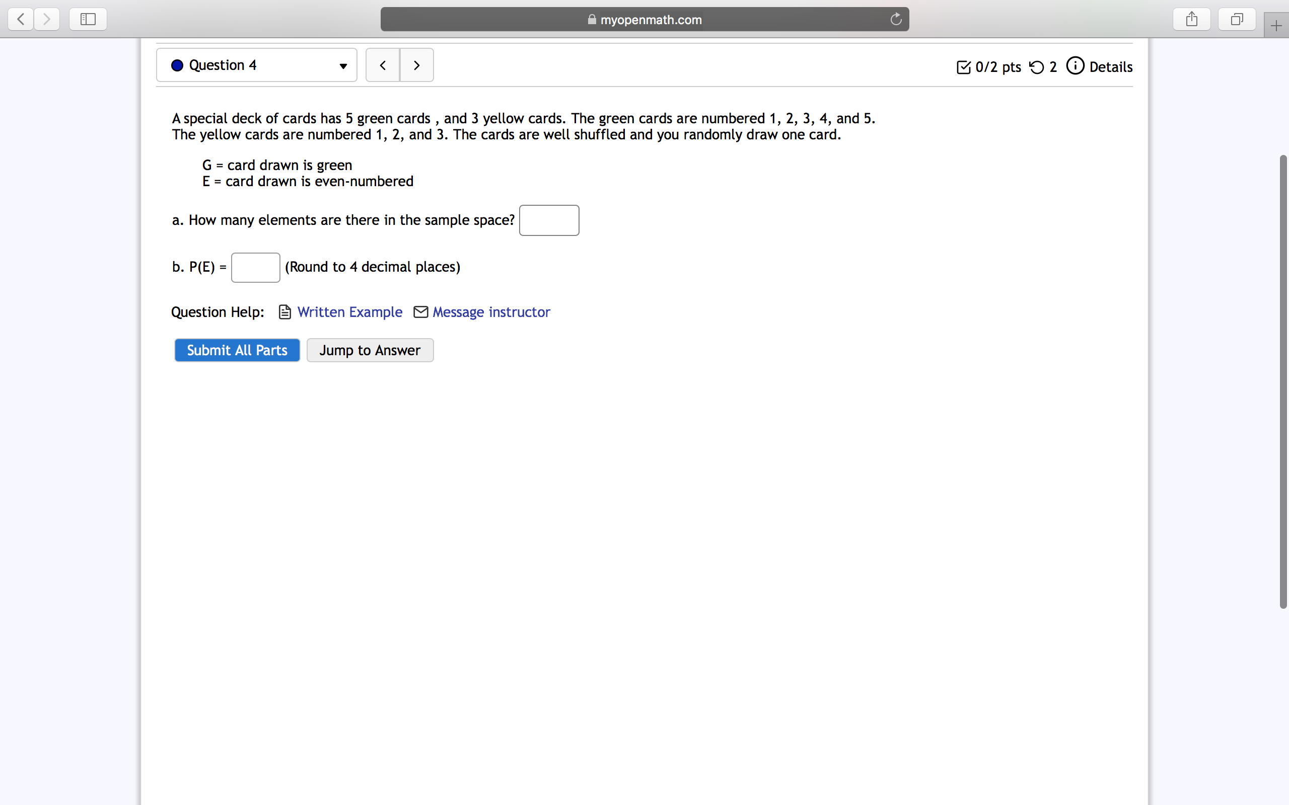 3 yellow cards. The green cards are numbered 1, 2, 3, 4,