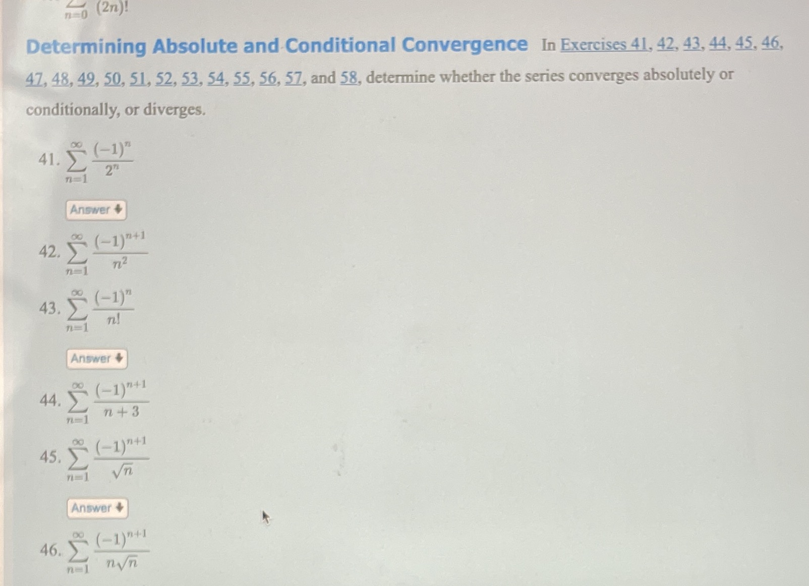 Need help solving number 46 only with explanation please n 0 (2n)!
