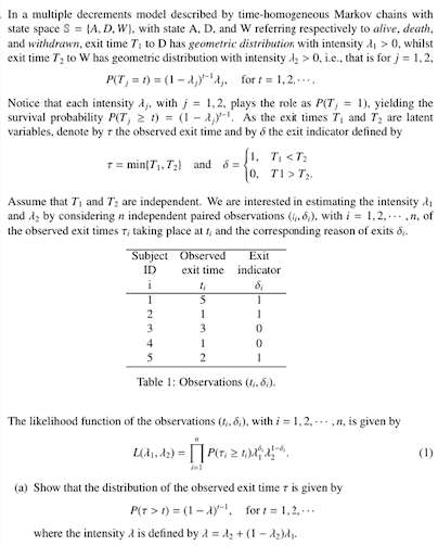 Please help with attached question : In a multiple decrements model described