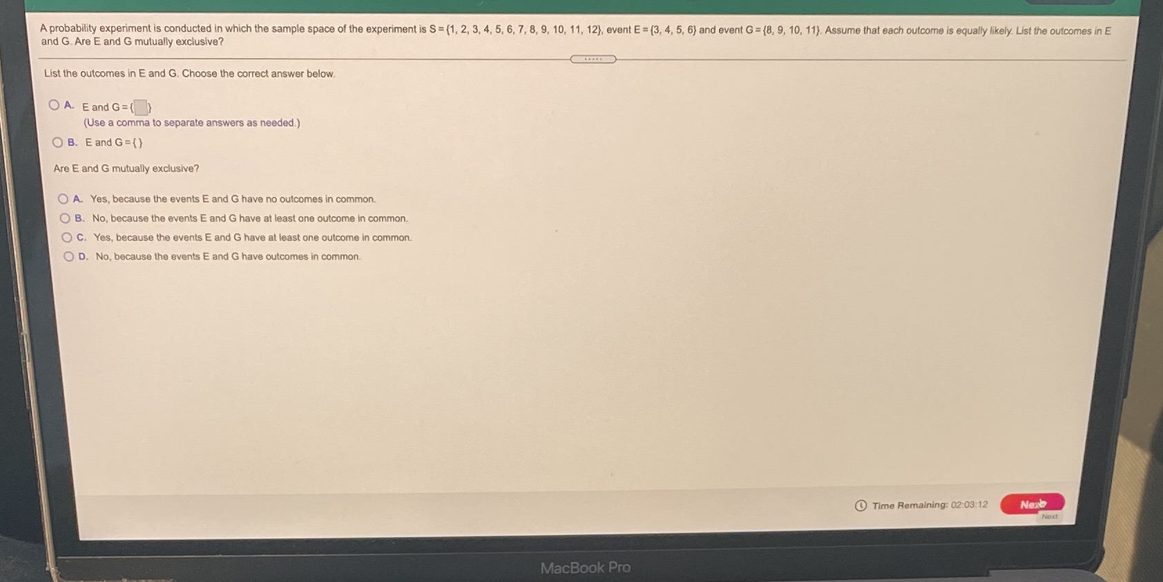  A probability experiment is conducted in which the sample space of