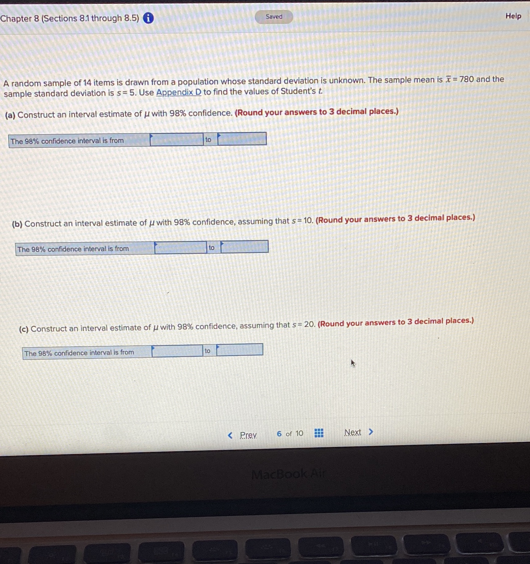  Chapter 8 (Sections 8.1 through 8.5) Saved Help A random sample