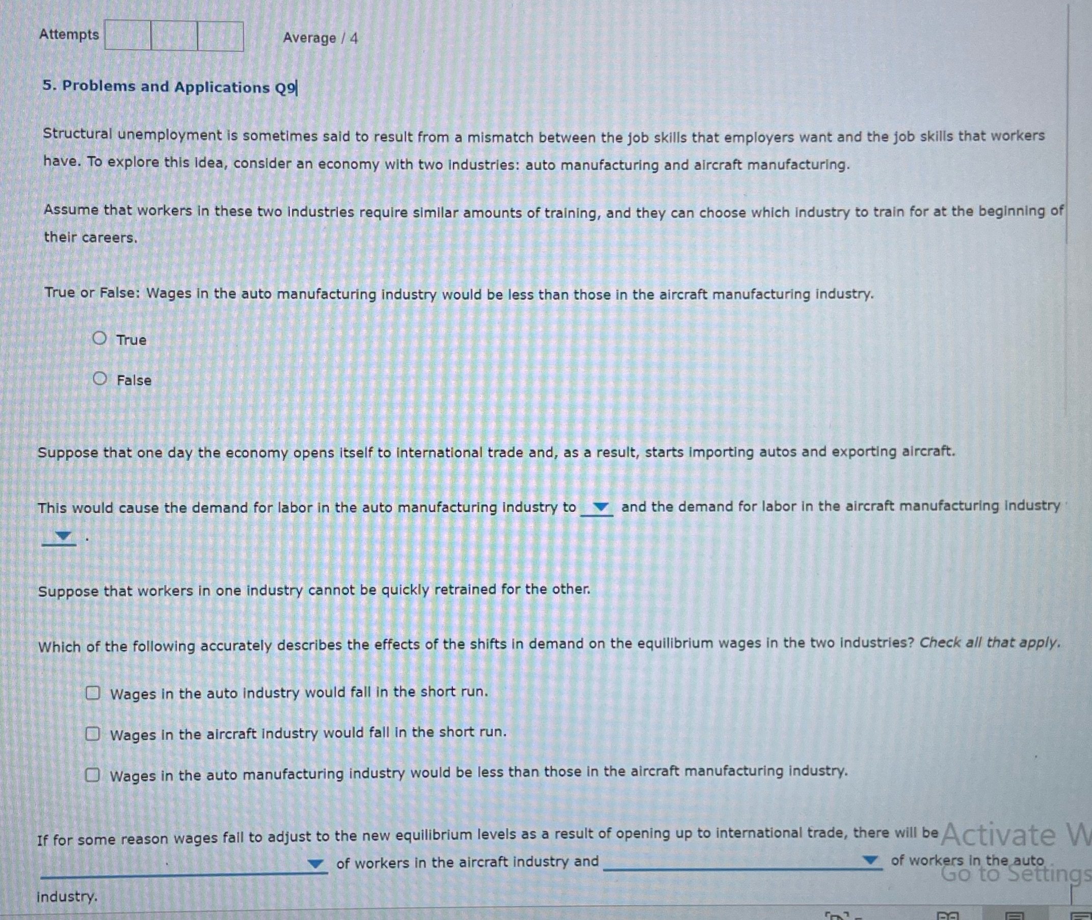  Attempts Average / 4 5. Problems and Applications Q9 Structural unemployment