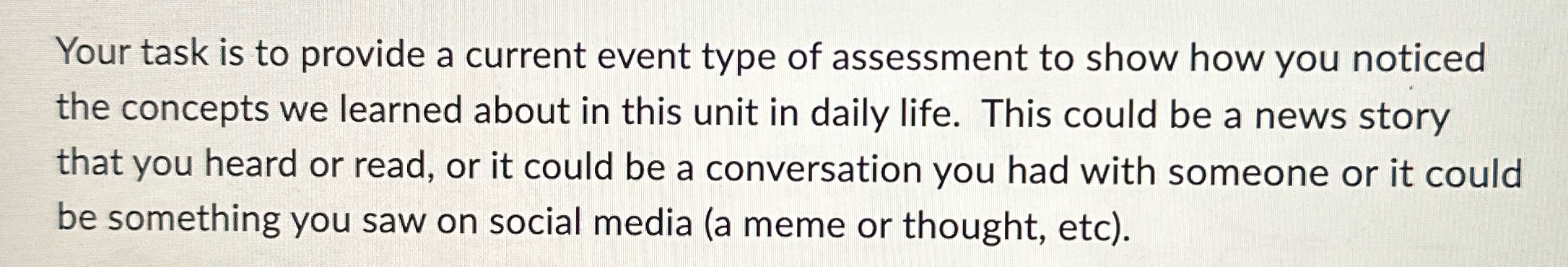 current event type of assessment to show how you noticed the concepts
