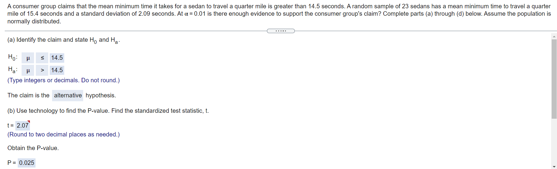time it takes for a sedan to travel a quarter mile is