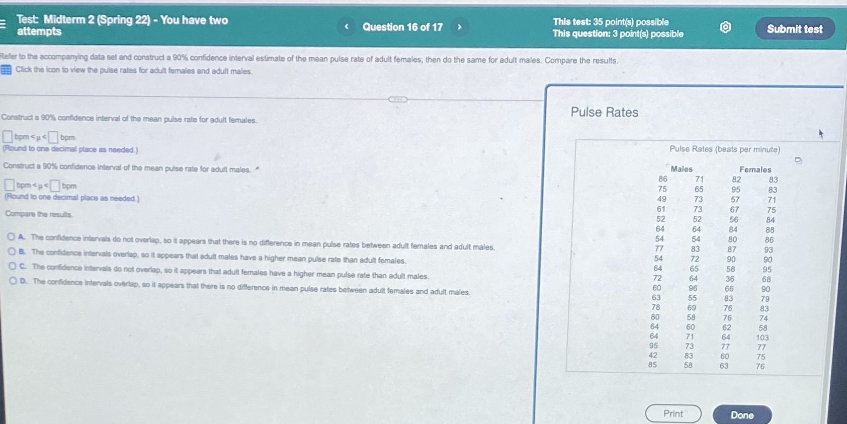  This test: 35 point(s) possible Submit test Question 16 of 17