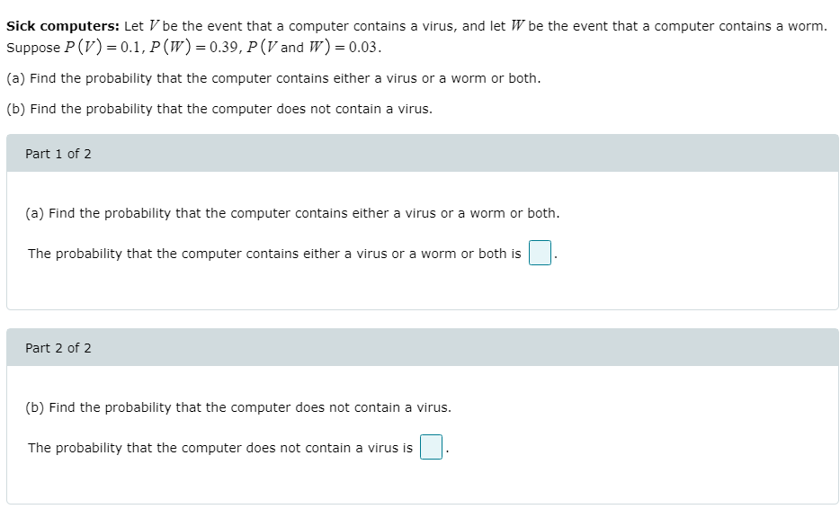  Sick computers: Let / be the event that a computer contains
