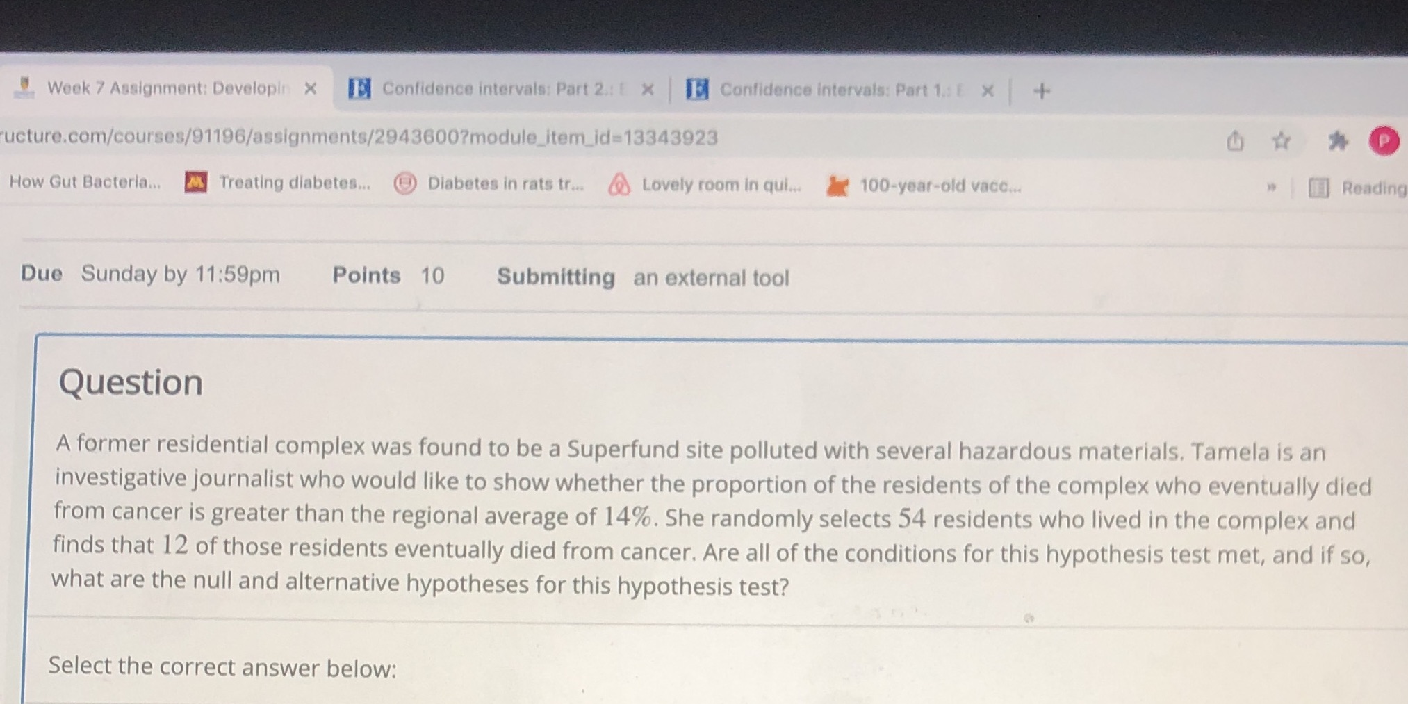  Week 7 Assignment: Developin x E Confidence intervals: Part 2.it x