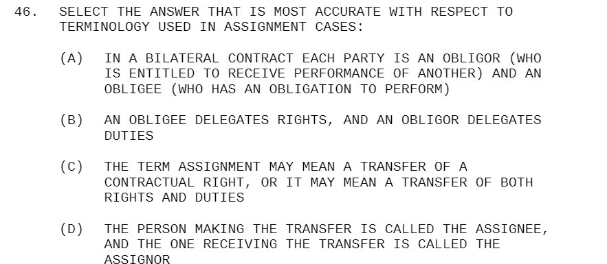 TERMINOLOGY USED IN ASSIGNMENT CASES: (A) (B) (C) (D) IN A BILATERAL