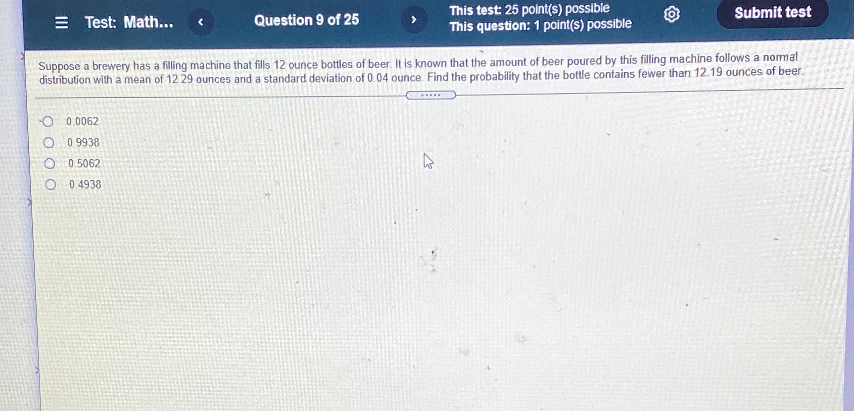  = Test: Math... Question 9 of 25 This test: 25 point(s)