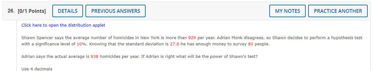here to open the distribution applet Shawn Spencer says the average number