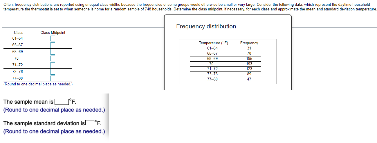  Often, frequency distributions are reported using unequal class widths because the