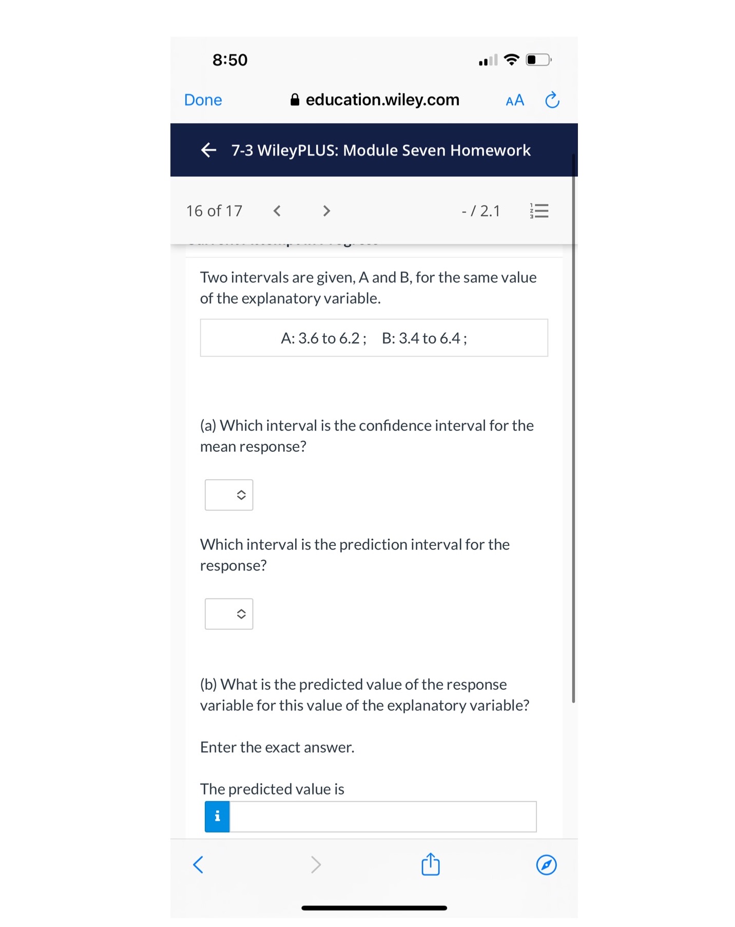 8:50 Done .10 a education.wiley.com 7-3 WileyPLUS: Module Seven Homework 16 of