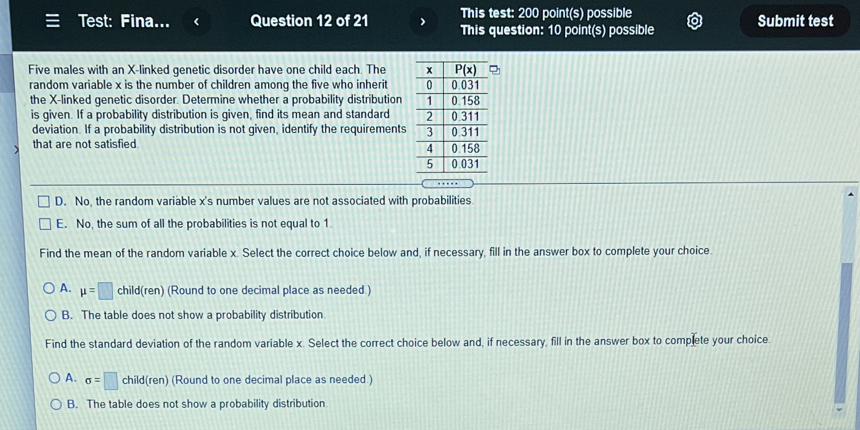 Test: Fina... Question 12 of 21 o 1 2 3 4 5