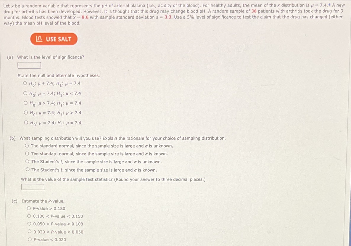  Let x be a random variable that represents the pH of