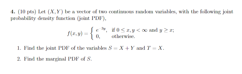 Let (X,Y ) be a vector of two continuous random variables, with