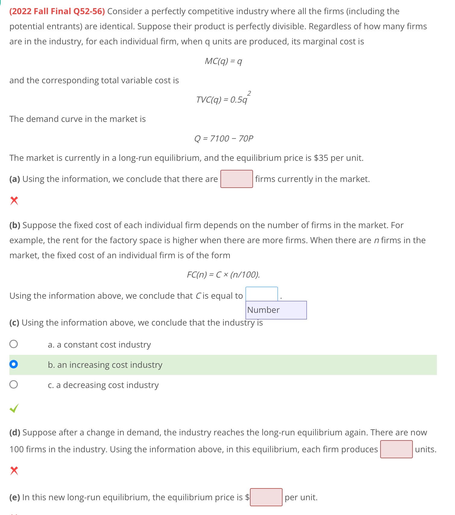(2022 Fall Final (252-56) Consider a perfectly competitive industry where all