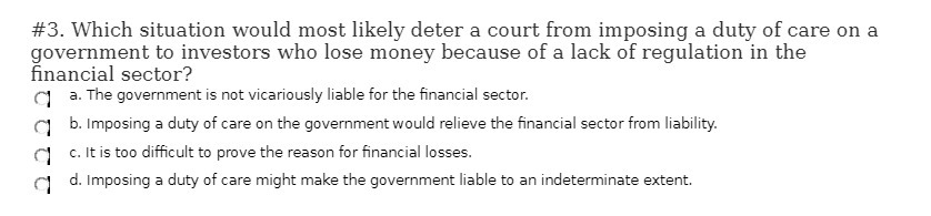 a duty of care on a government to investors who lose money