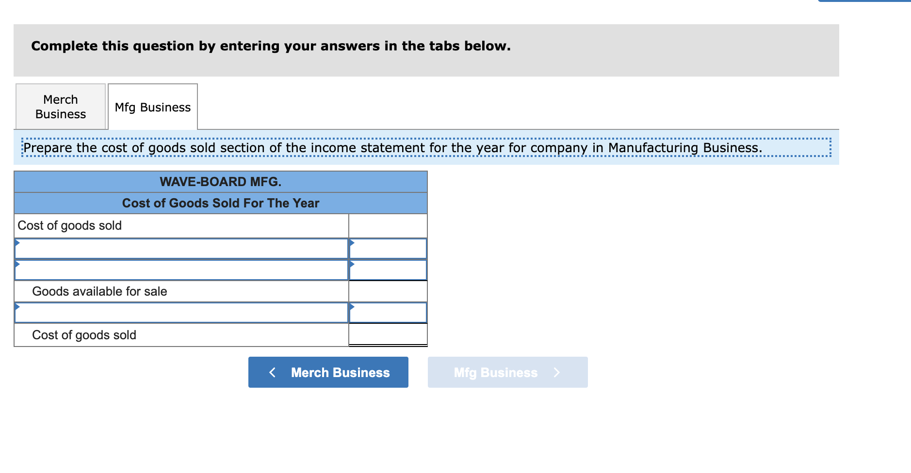blanks? Shown here are annual financial data taken from two different companies.