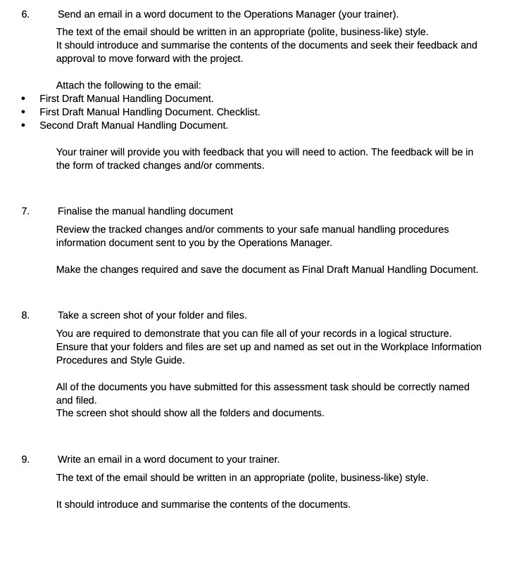  6. Send an email in a word document to the Operations