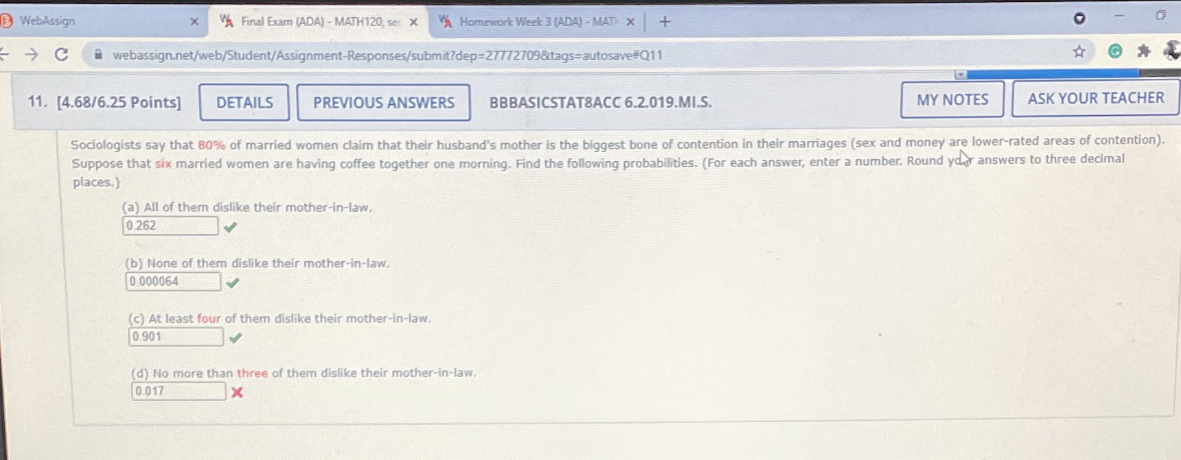  WebAssign X YA Final Exam (ADA) - MATH120, sec X YA