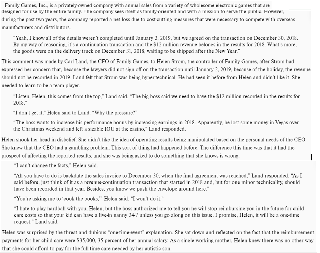 Case Study: Family Games, Inc. Source: Ethical Obligations and Decision Making in