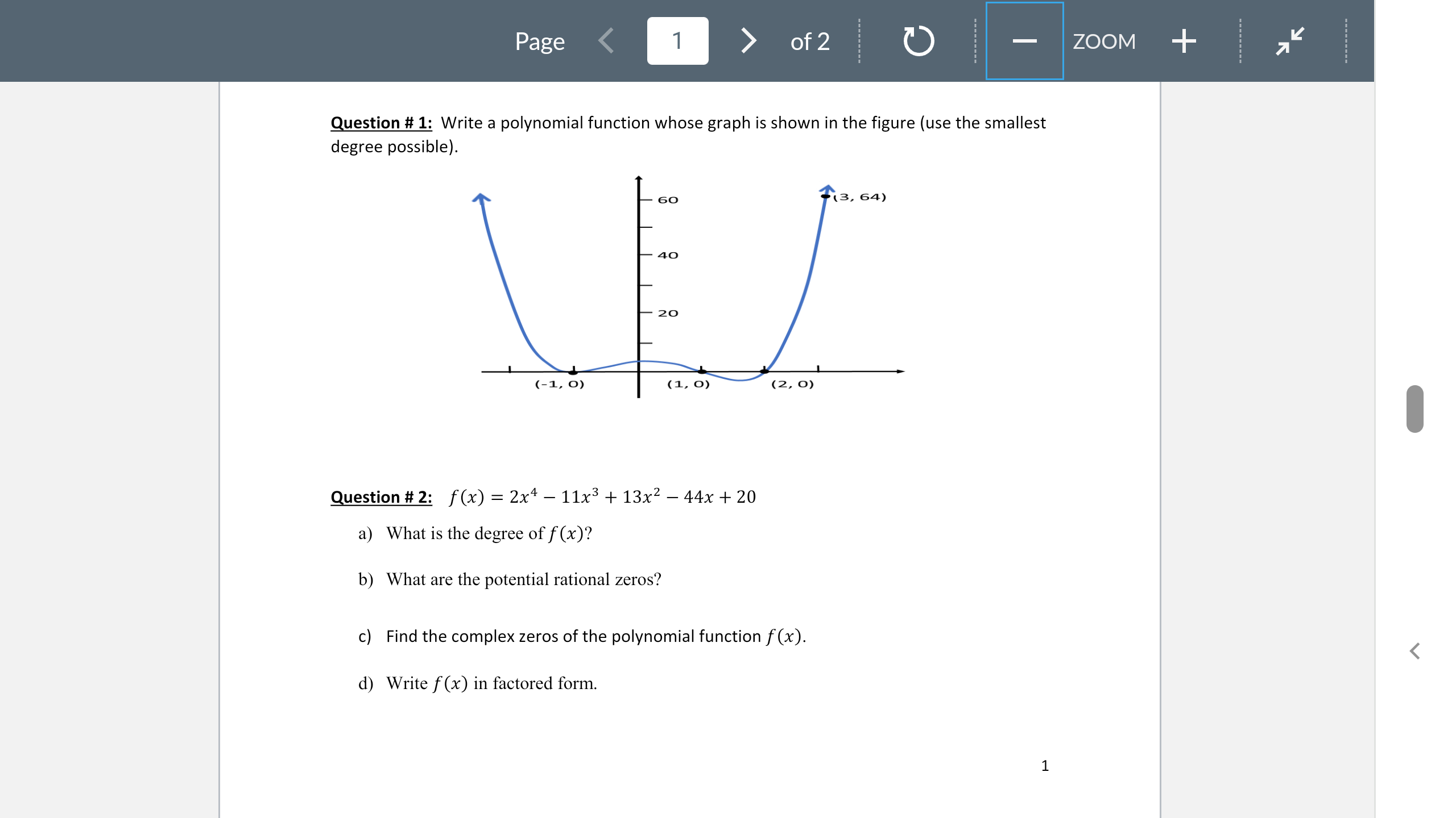 in the figure (use the smallest degree possible). Question it 2: f(x)