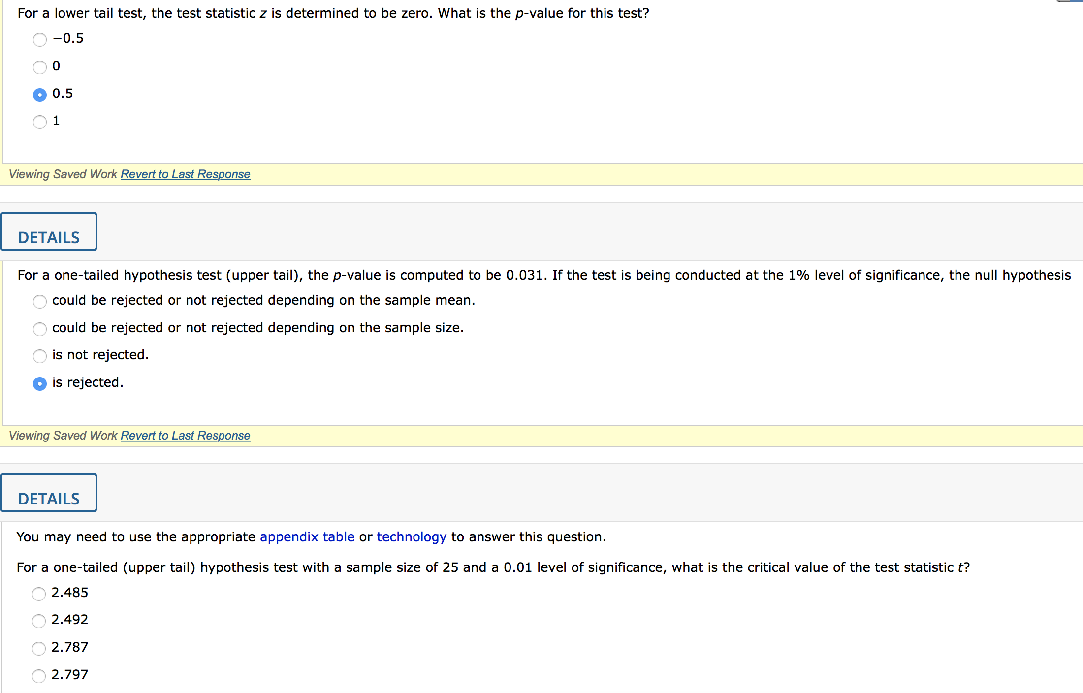 Please answer all questions For a lower tail test, the test statistic
