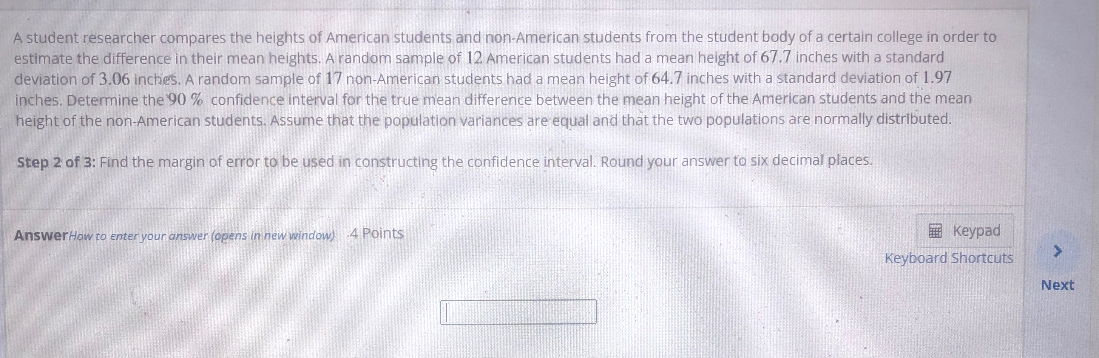 the heights of American students and non-American students from the student body