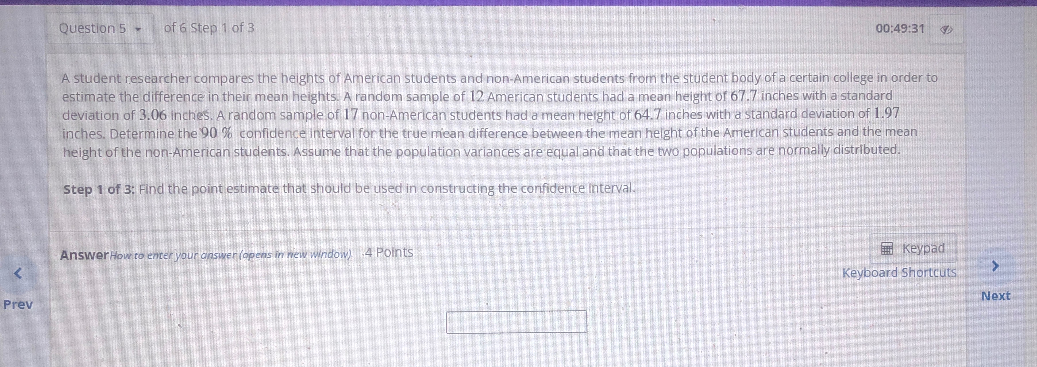 heights. A random sample of 12 American students had a mean height