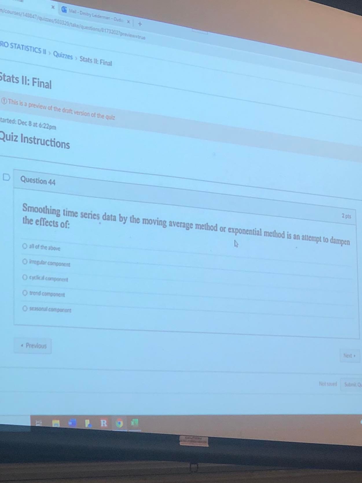 RO STATISTICS II > Quizzes > Stats II: Final Stats II: Final