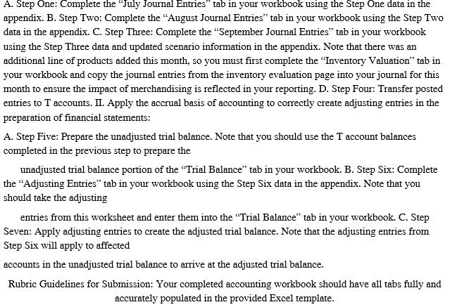 A. Step One: Complete the "July Journal Entries" tab in your