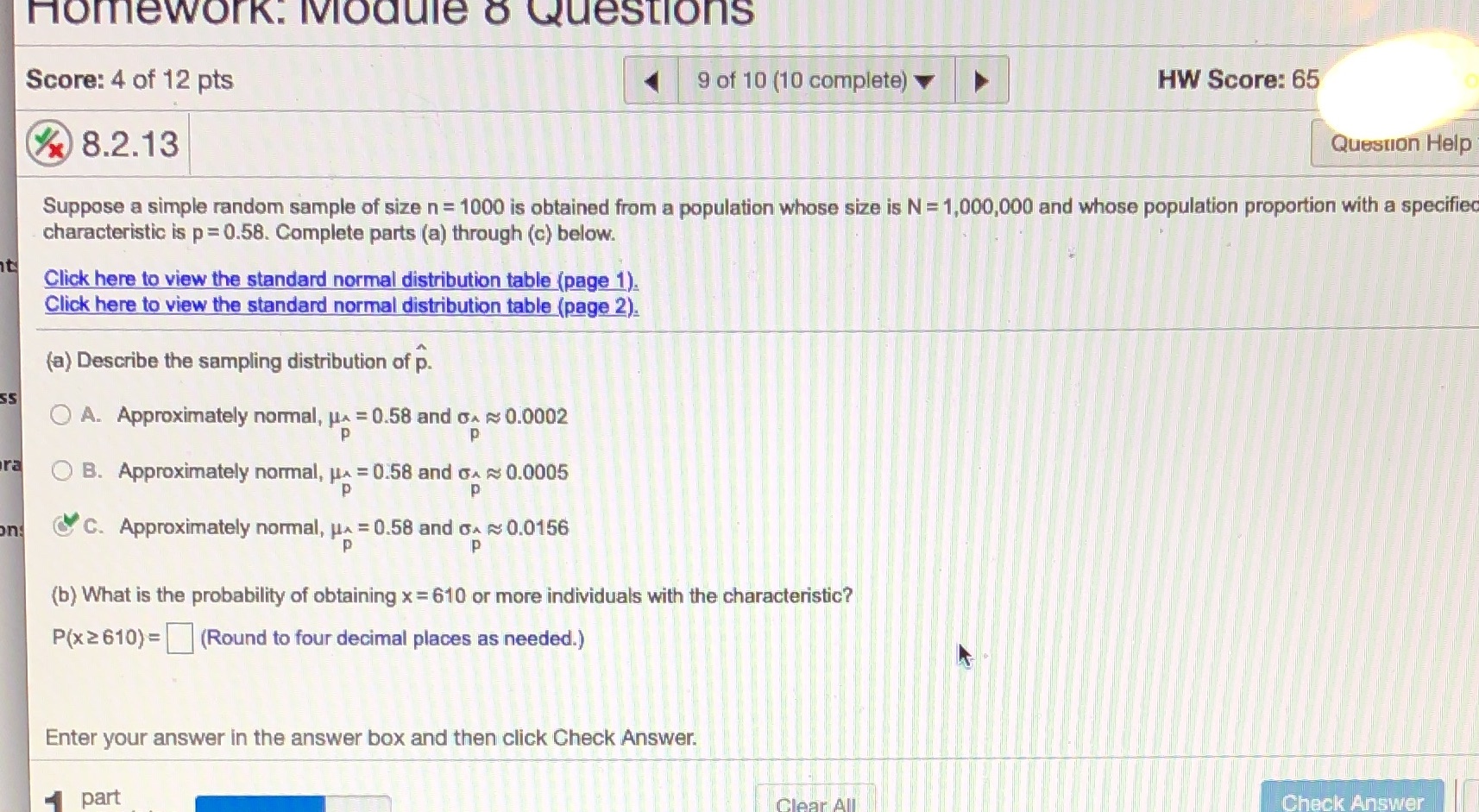 I need answer for part b and please round four decimal places