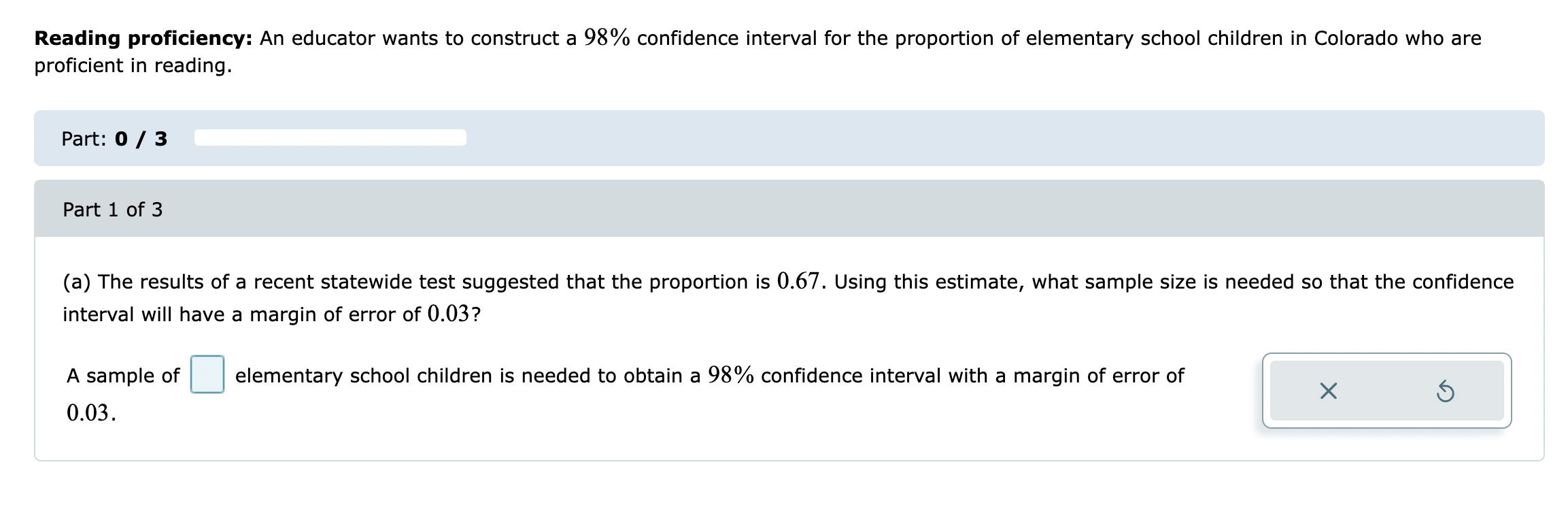 for the proportion of elementary school children in Colorado who are proficient