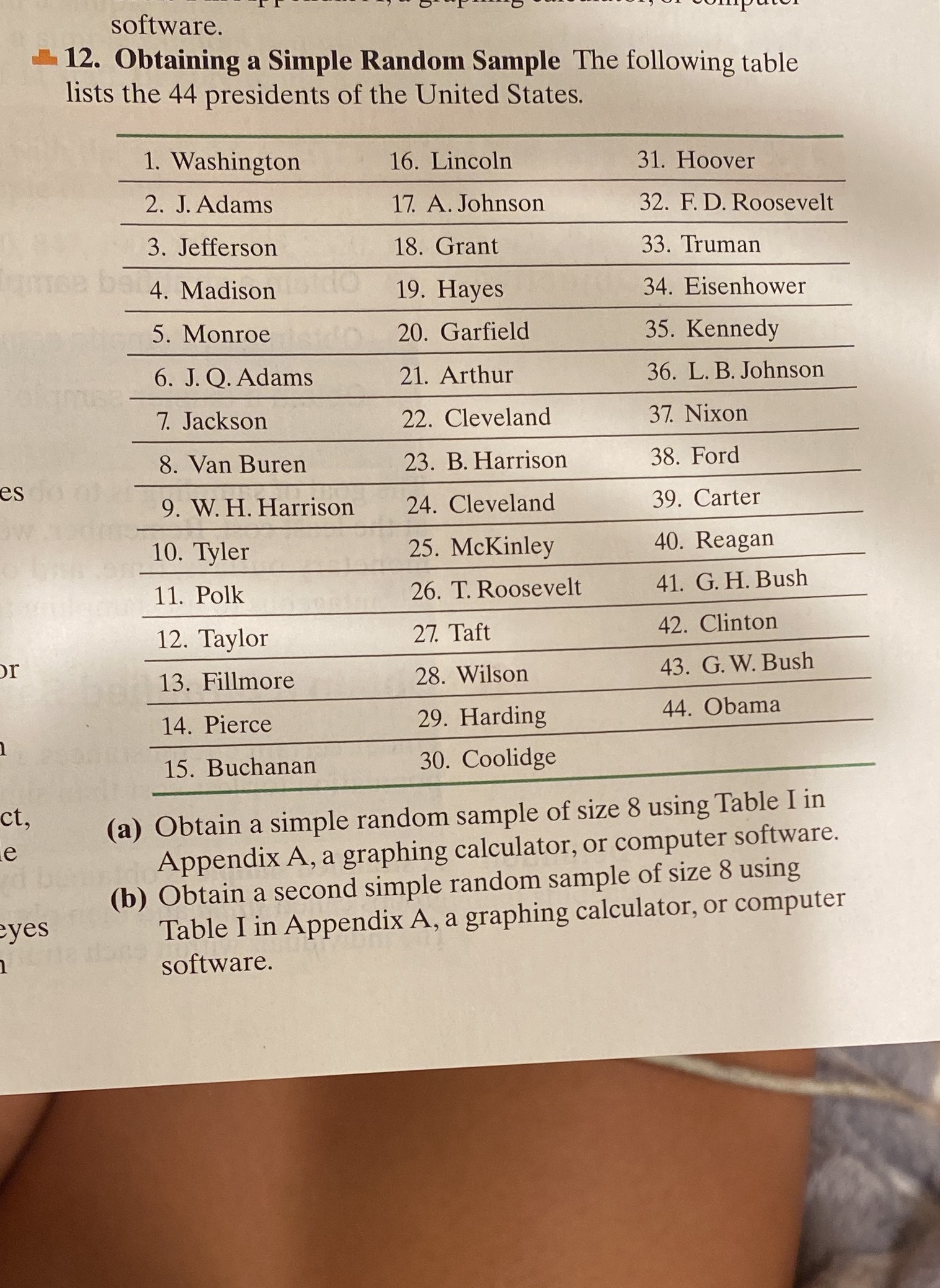 software. 12. Obtaining a Simple Random Sample The following table lists